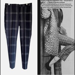 NWOT Women's Plaid Ankle Pants Black and Gray Slim Stretch Trousers Sz 6